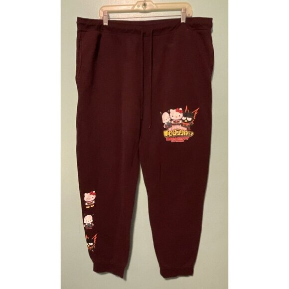 My Hero Academia Sweatpants Mens 3XL Maroon Tapered Hello Kitty & Friends Anime - Picture 1 of 7